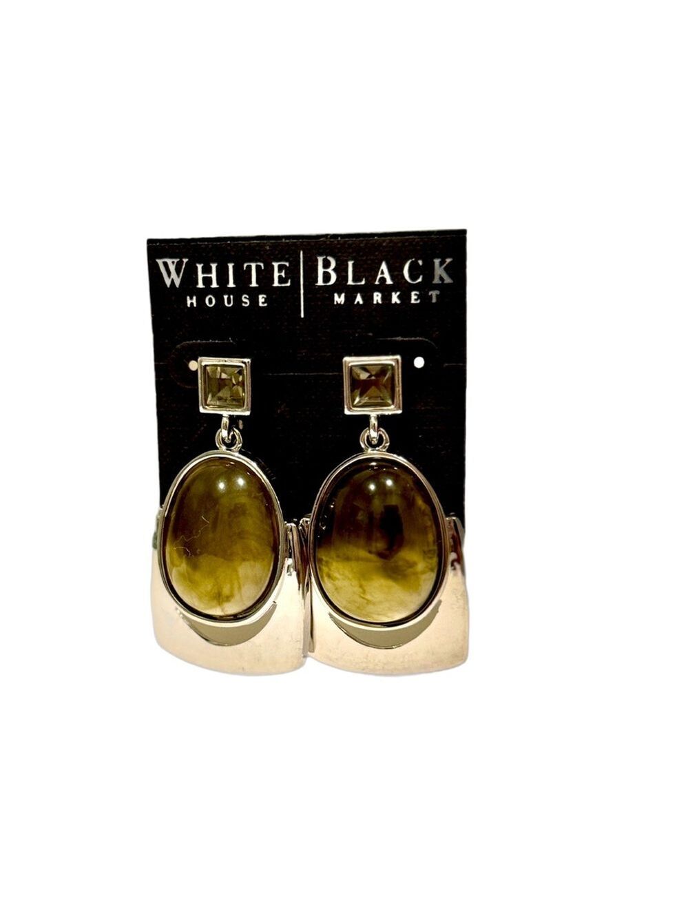 White House Black Market Olive Silver Statement Earrings NWT